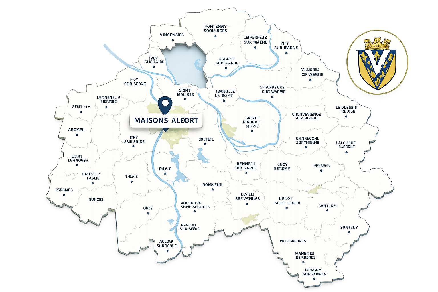Carte stylisée du Val-de-Marne avec Maisons-Alfort mise en valeur